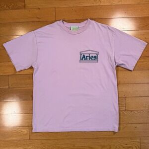 Aries Arise Temple Logo T-Shirt Mens Medium Purple Made in Italy Cotton Tee